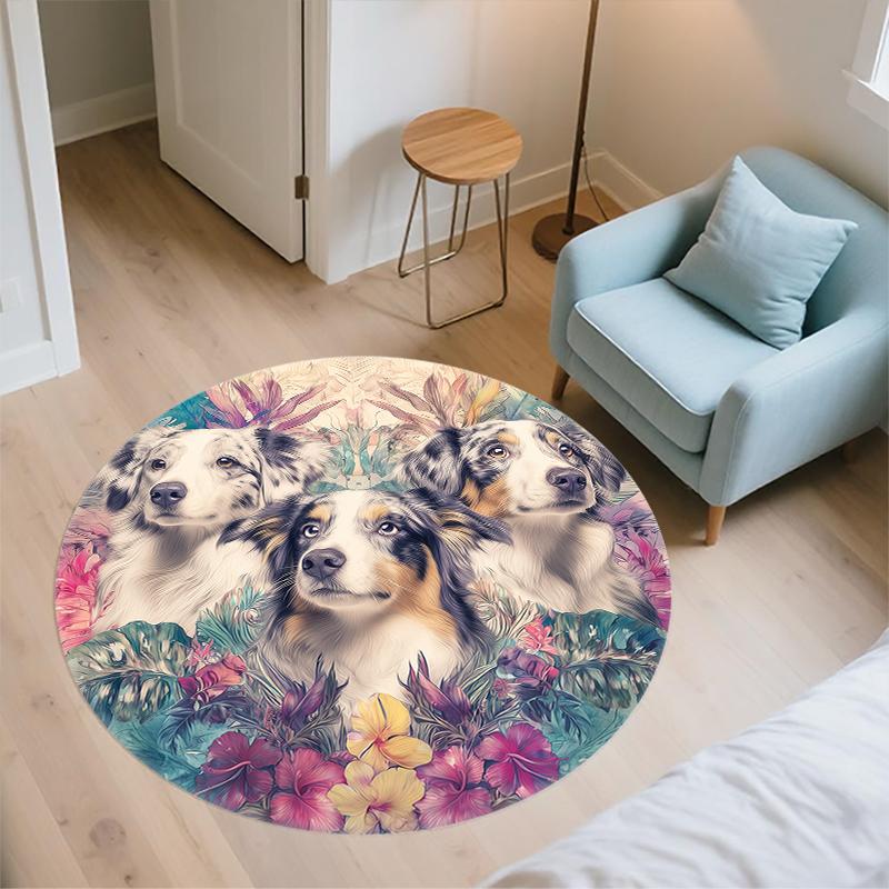 Australian Shepherd pattern round rug,Carpet Rug for Living Room Bedroom Playroom ,Non-slip Floor Mat,Holiday Gifts and Birthday Gifts.