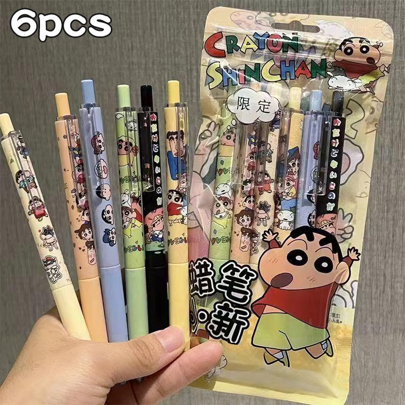 4/6pcs Crayon Shin Stationery Set Gifts Neutral Pen Notebook Student Birthday Gift chan Entertaining Play Safe Kid Friendly Fun