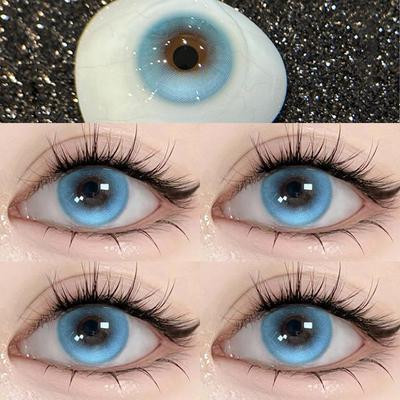 Mill Creek 2 Stück blaue Kontaktlinsen mit Iris der Güteklasse Hell, 14,2 mm, Cosplay-Anime-Augen, leuchtender Körper, sommerblau, Kontaktlinsen für den jährlichen Gebrauch