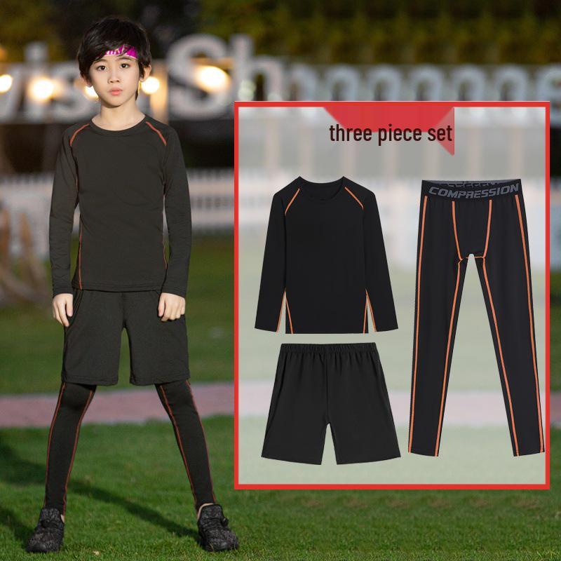 Boys' Fleece-Lined Quick-Dry Compression Suit for Autumn/Winter - High-Elastic Long-Sleeve for Sports & Fitness