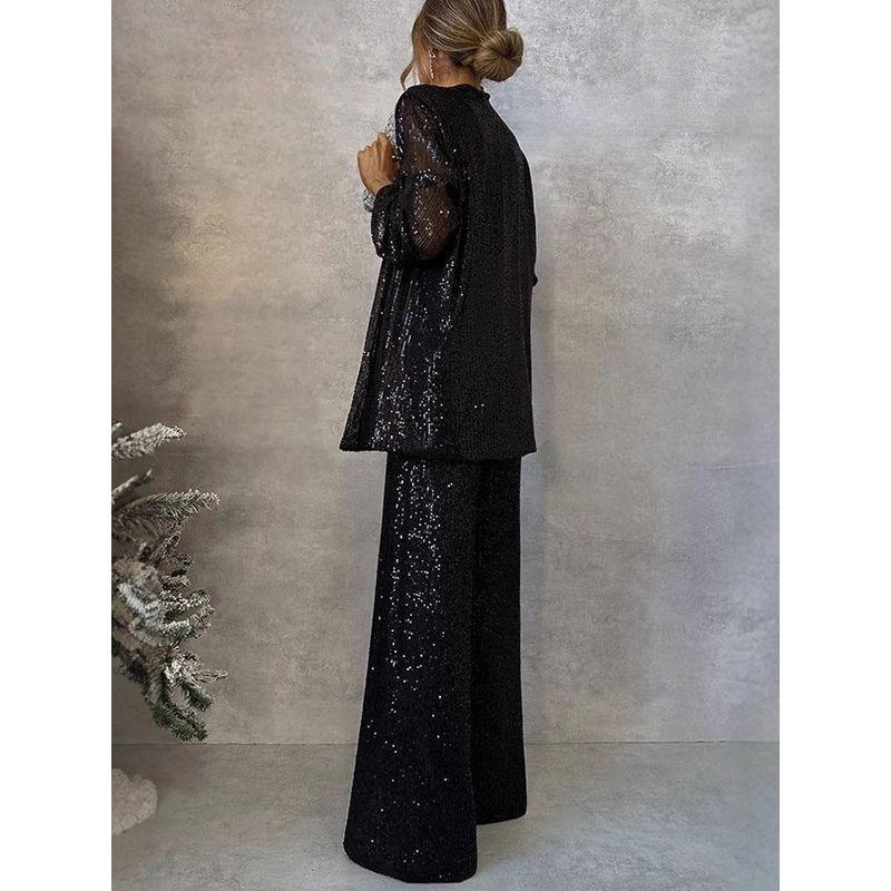 2025 Spring New Cross-Border Three-Color Sequin Full Sequined Small Suit High Waist Fashion Casual Straight Pants Two-piece Set Suit