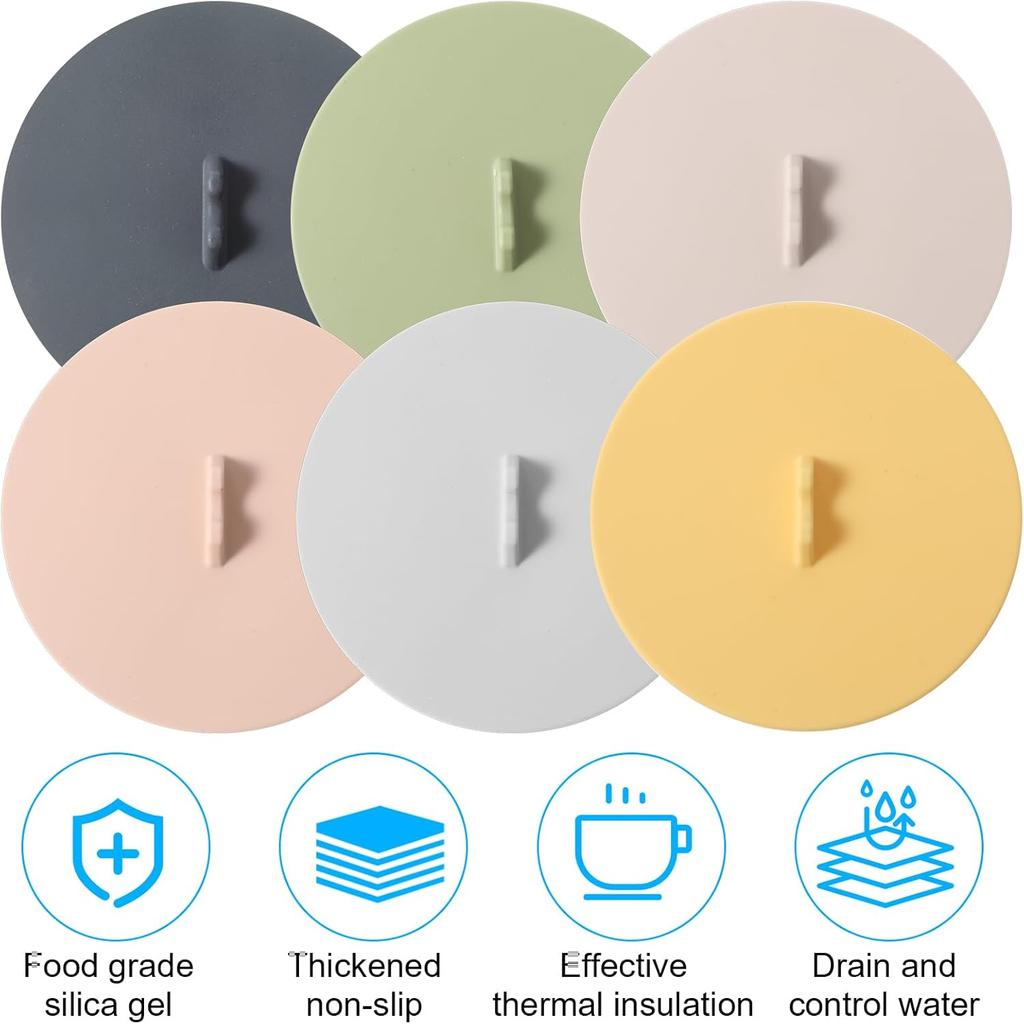 Silicone Lids for Cups, Ymapinc 6Pcs Silicone Cup Covers, Colored Universal Cup Lids, Reusable Mug Cover, Food Grade Dust-proof Airtight Seal Lids