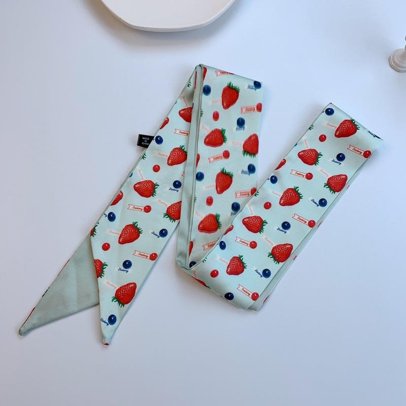 Fruit-Print Silk Scarves Trendy Hair Accessories for Women, Vintage Bohemian Silk Scarf Wrap, Neck Head Daily Travel Gift Trendy