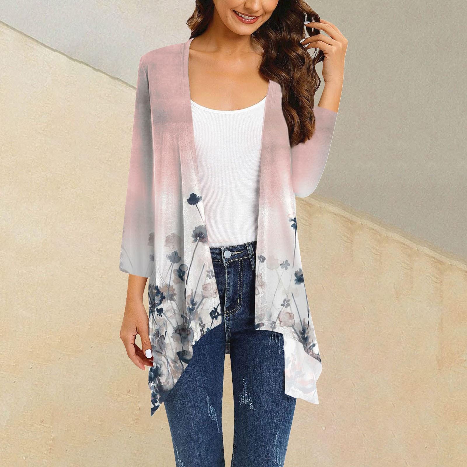 

Женский кардиган с цветочным принтом неправильной формы, рукавом 3/4, повседневная накидка с карманами XL