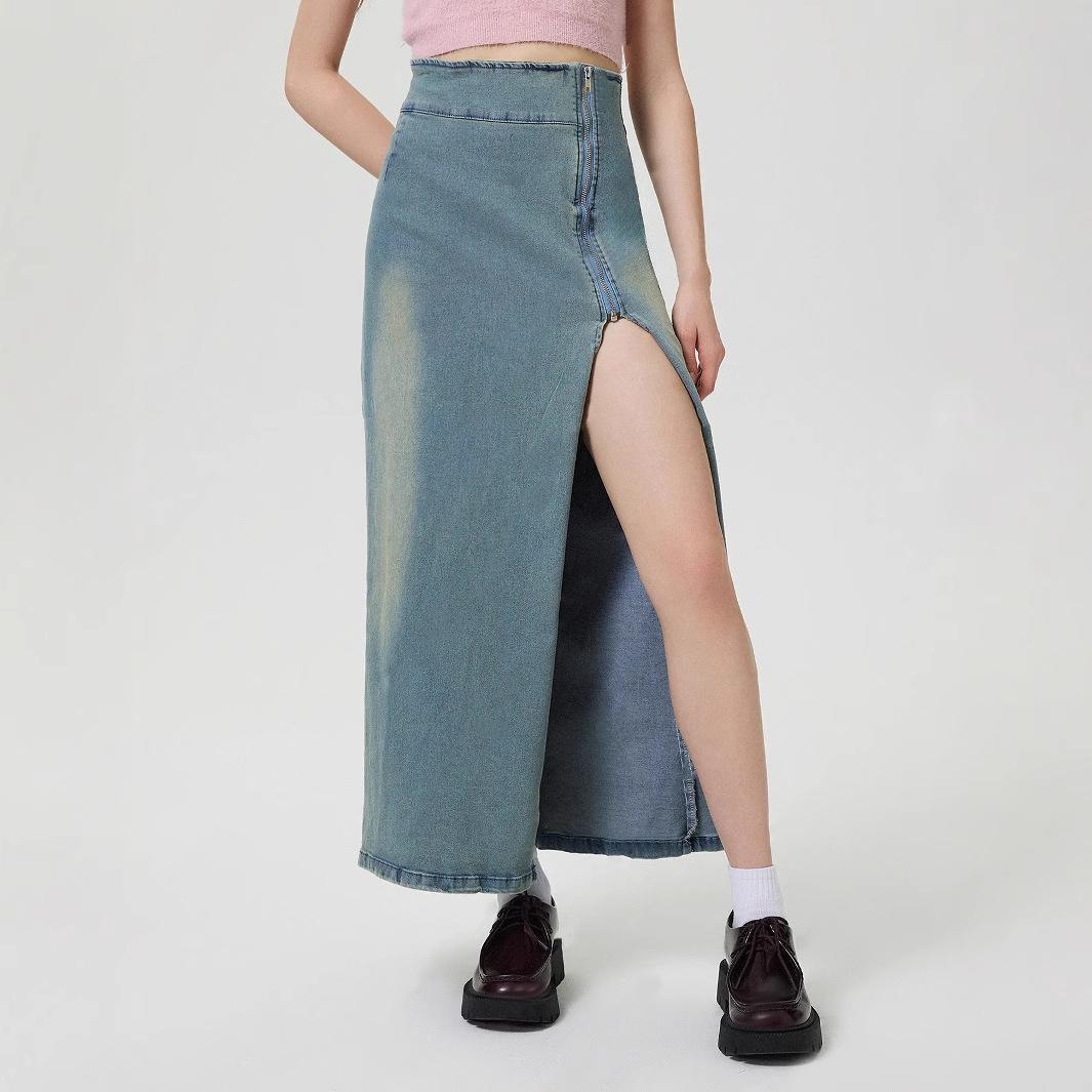 

Women s INS Fashion Casual Slit Denim Midi Skirt Medium