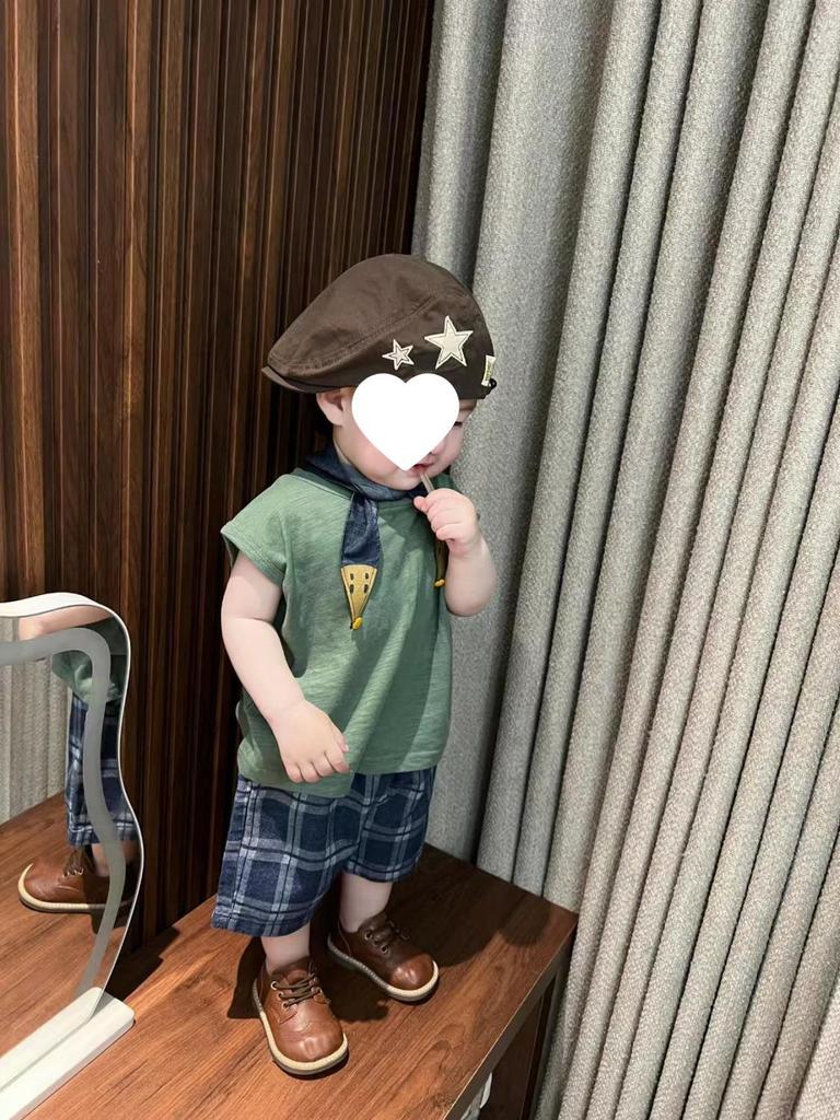 Summer Plaid Sleeveless Vest & Shorts Set for Kids