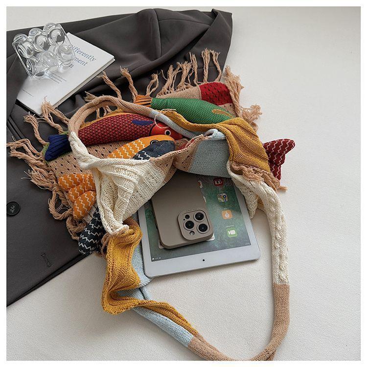 Women's Lazy Style Knitted Tote Bag - Versatile, Fashionable, Large Capacity, Single Shoulder, White