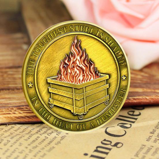 Challenge Coin Dumpster Flame Pattern Retro Silver Color Challenge Medal Unique Office Desk