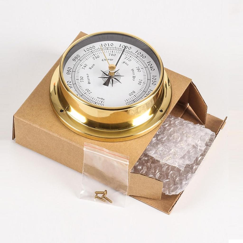 Hanging Weather Station, High Precision Thermometer Hygrometer Barometer Kit, Tide Clock Wall Clock Brass Case 4.5In Boat Accessory, for Boat Yacht,