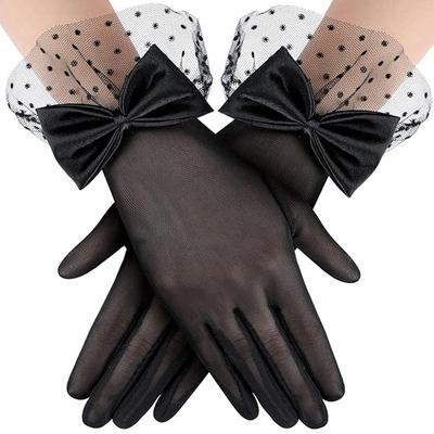Damen Spitzenhandschuhe Party Hochzeit Mädchen Schleife Kurze PROM Party Elegantes Sonnenschutz Accessoire