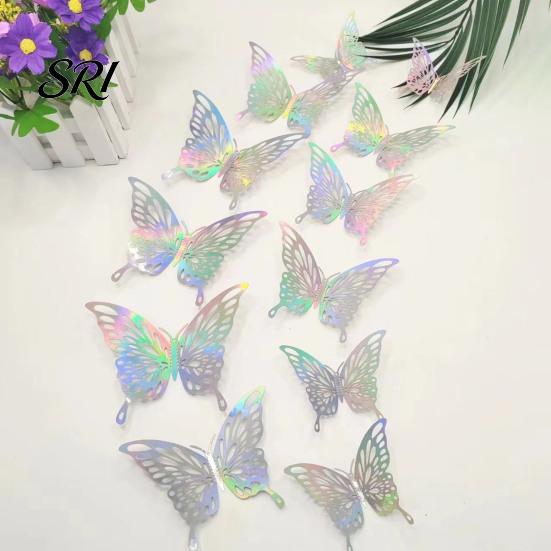 Home Atmosphere Decor 12Pcs/Set Wall Sticker 3D Hollow Butterfly Design Lightweight Easy Living Room Installation Decals Bedroom Birthday Party