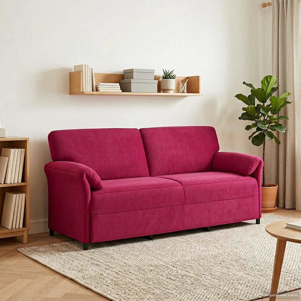 3 Seater Sofa in Burgundy 198 x 83 x 95 cm Velvet
