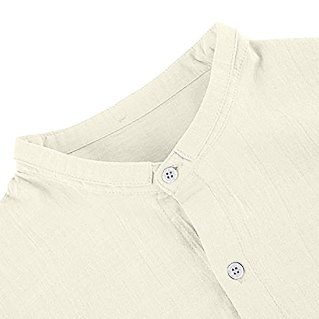 Pánská lněná ležérní košile s dlouhým rukávem, bez límečku, letní top