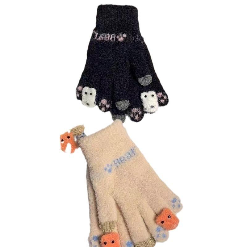Gloves winter female cute velvet warm cold touch screen soft girl cycling student five fingers riding autumn and winter