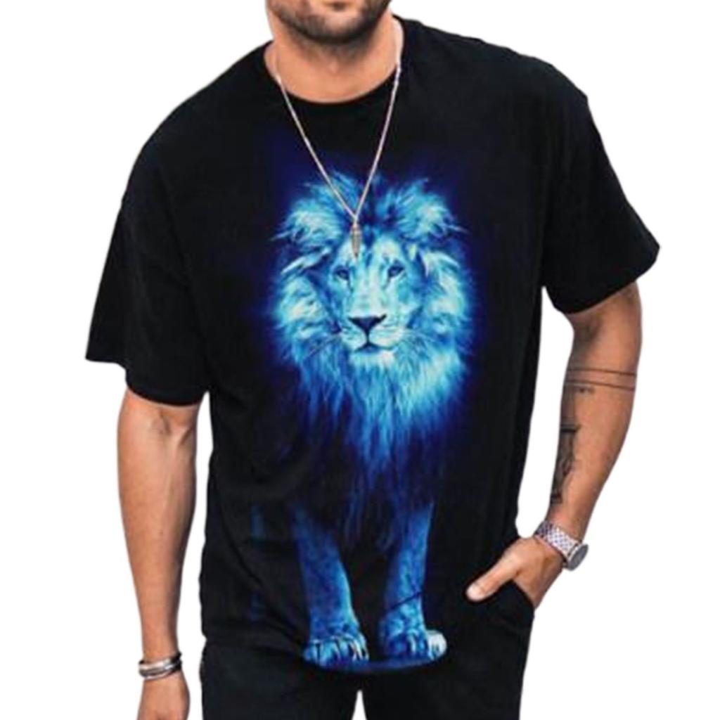 Men Spring Summer Tees Fashion Animal Print Round Neck Short Sleeve 3D T-shirt