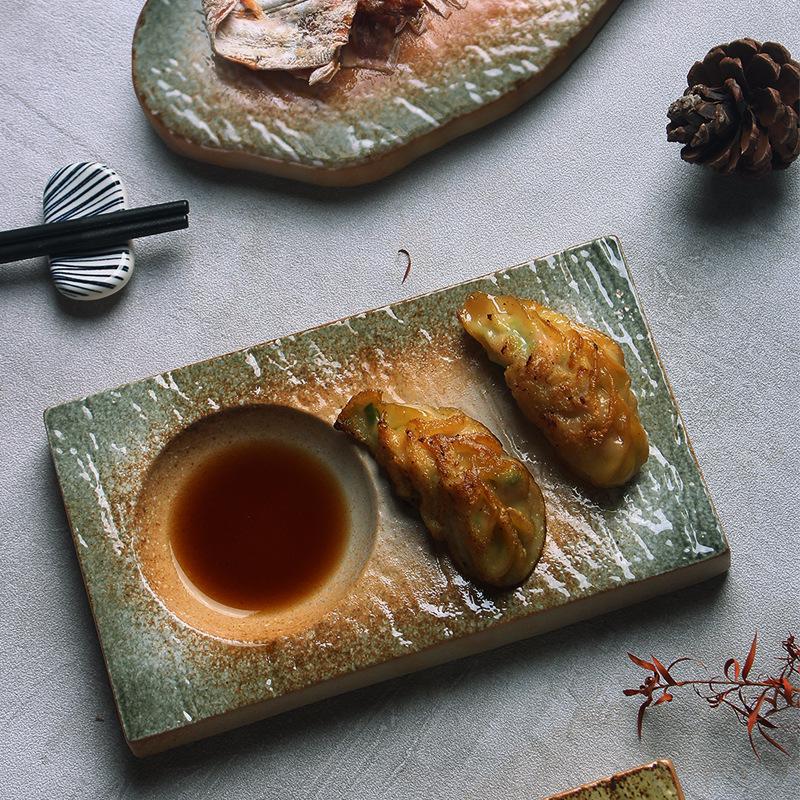 Japanese Minimalist Ceramic Plate for Sushi and Dumplings - Exquisite Underglaze Design