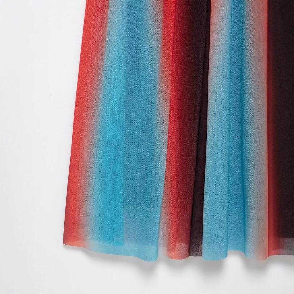 2025 Spring Women's European & American Fashion Slimming Strapless Print Mesh Dress for Vacations