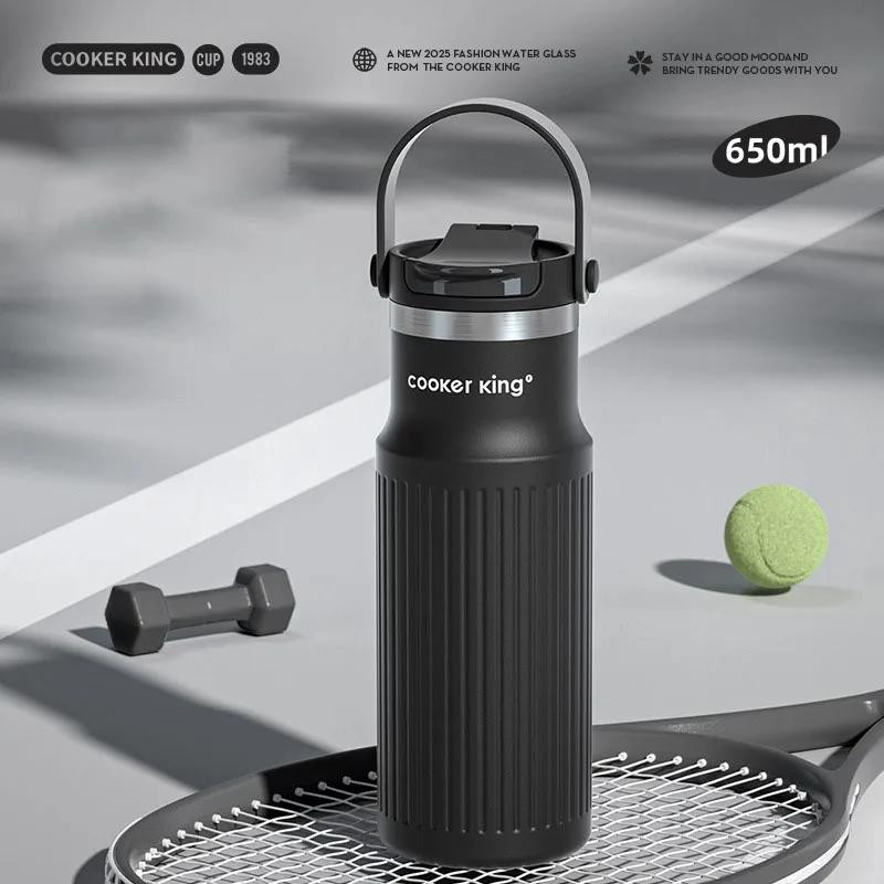 COOKER KinG in Stock 650ml Thermos Cup Stainless Steel Insulated Water Bottle Sports Insulated Cup Keeps Cold and Hot Travel Mug 650ML чёрный