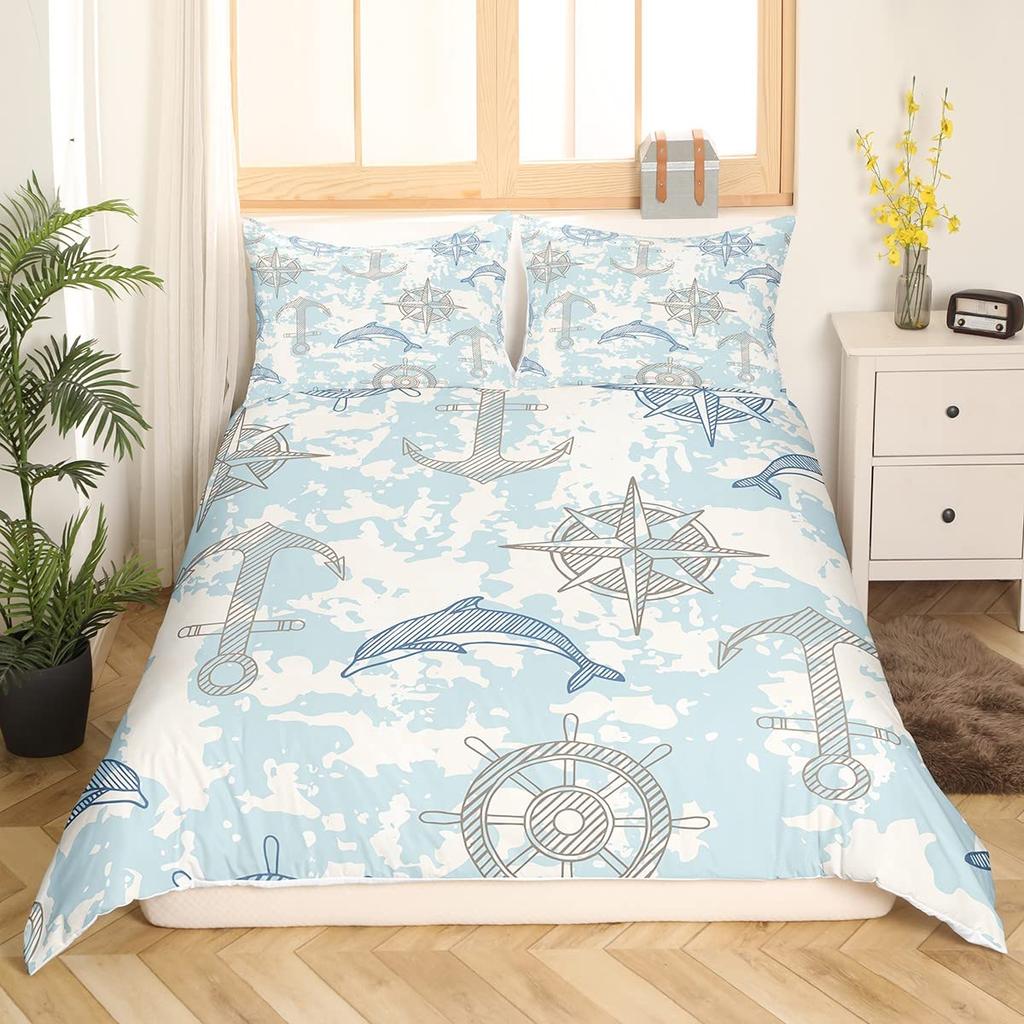Whale Comforter Cover Twin SizeOcean Theme Bedding Set For KidsNautical Sailing Quilt Set Ocean Duvet Set Ocean Decor 3 Pieces