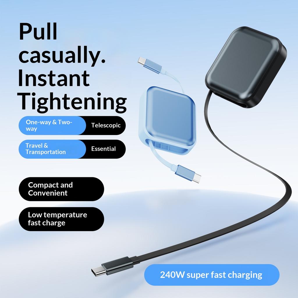 Logo 240W C-C Fast Charging Retractable Cable for USB-C Mobile Phones Supports Quick Charging & Data Transfer