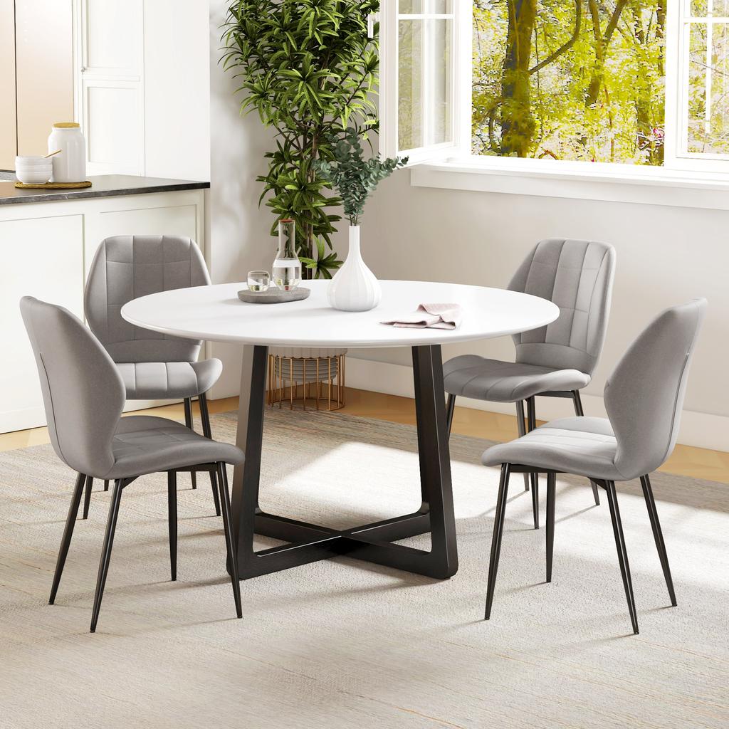 Set of 4 Modern Dining Chairs for Kitchen and Living Room with Flannel Upholstery, Grey
