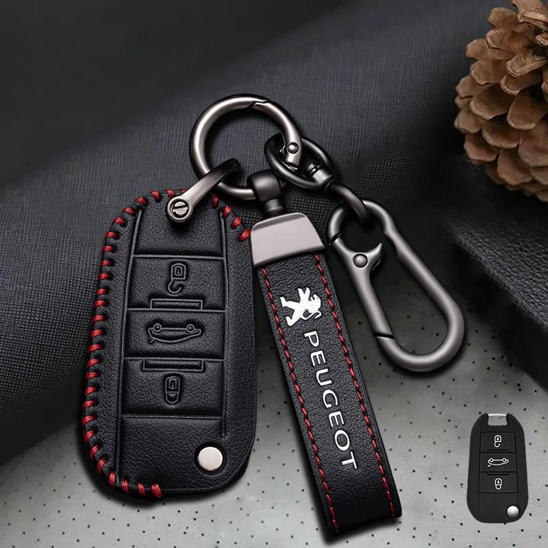 Zinc alloy LeatherCar Smart Remote Key Case Cover For Peugeot 208 3008 308 508 408 G2008 307 4008 Protector Keychain Accessories