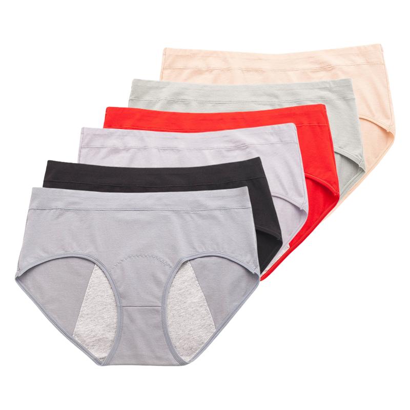 6PCS Ladies Leakproof Menstrual Panties Cotton Mid Rise Soft Breathable Daily Underwear