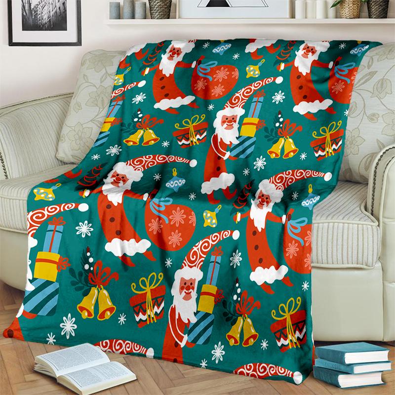 Cartoon Merry Christmas Santa Claus Christmas Tree Festival Gift Blanket,Soft Throw Blanket for Home Bedroom Bed Sofa Cover Kid