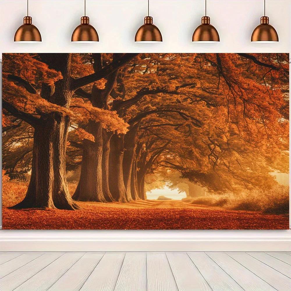 Multi-functional Autumn Thanksgiving Background Cloth - Leaf and Mountain Path Design, Polyester materialXY