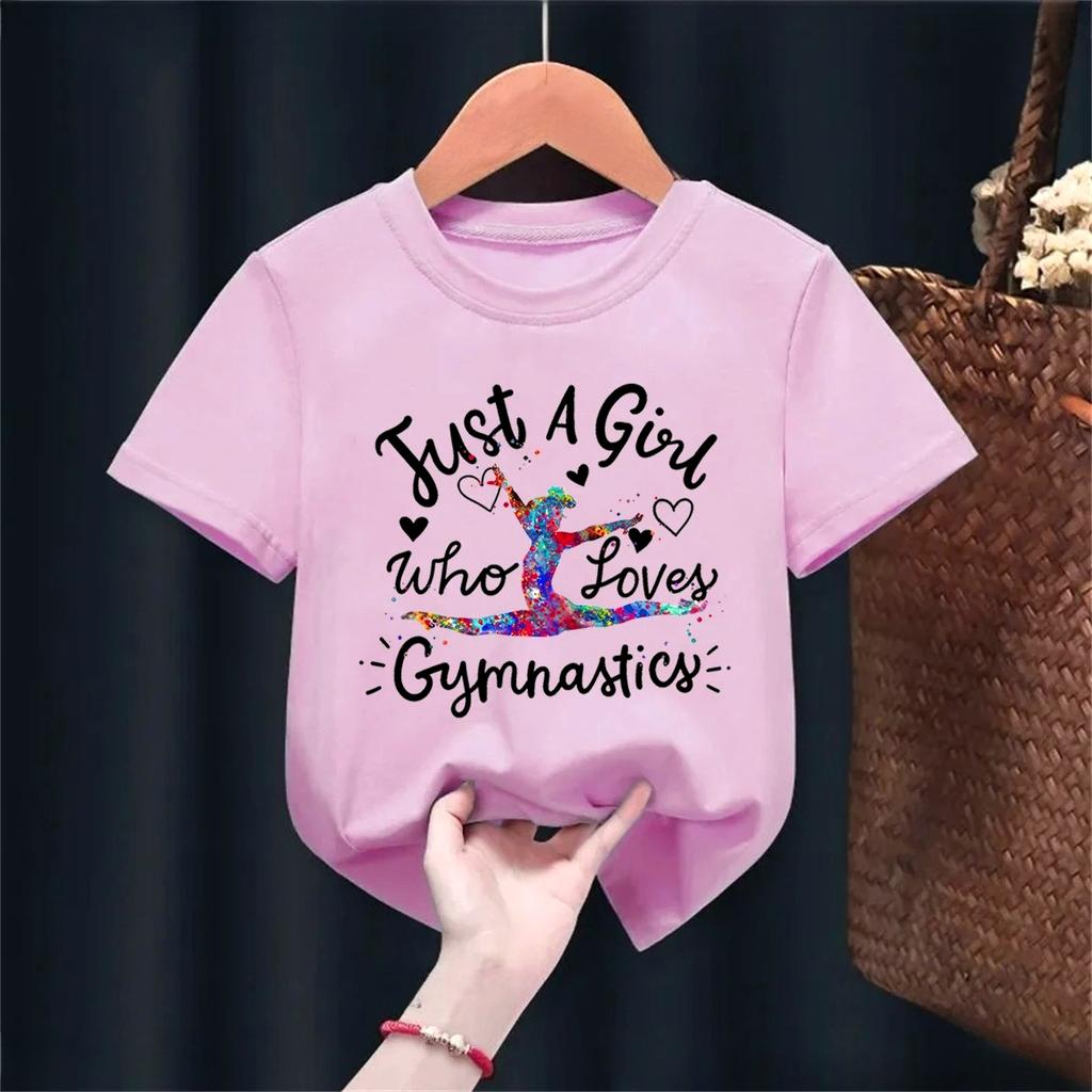 Kawaii Kids Clothes Just A Girl Who Loves Gymnastics Watercolor Graphic Printed Tshirt Girls Love Sports Casual Summer TShirt