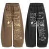 Mens Loose Wide-Leg Sweatpants Letter Print Streetwear Vintage Casual Pants