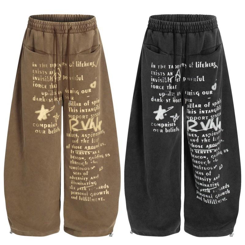 Mens Loose Wide-Leg Sweatpants Letter Print Streetwear Vintage Casual Pants