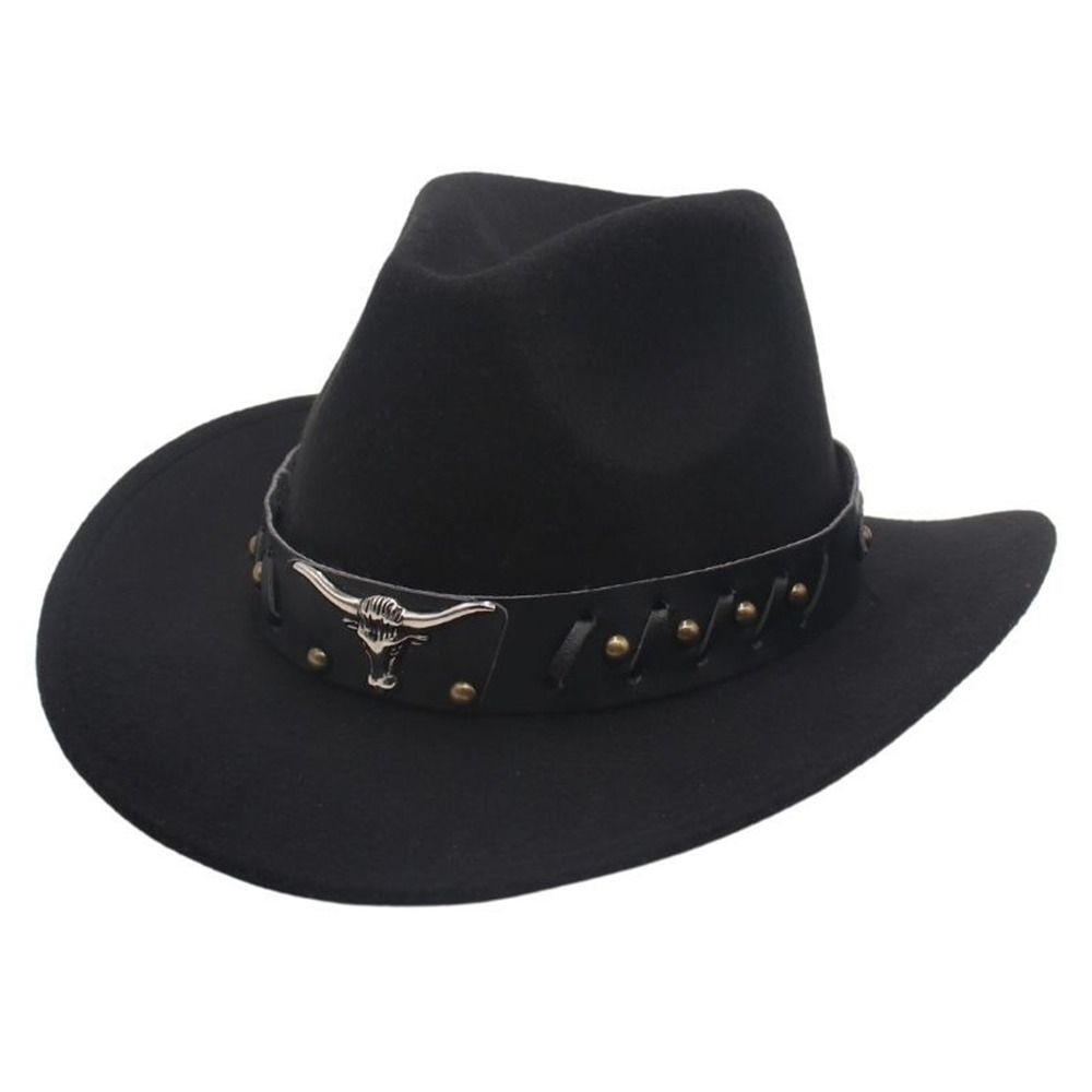 Vintage Studded Bullhead Western Cowboy Hat Ethnic Style Wide Brim Jazz Fedora Hats Tibetan Style Top Hat for Women Men