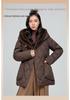 European Women's Mid-Length Hooded Cotton Jacket - 2026 Style, Loose Fit, Waist-Cinched, Fleece-Lined, Diamond Pattern, Thickened for Warmth