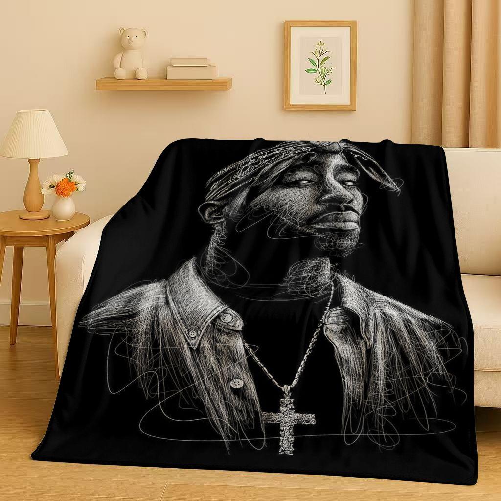 3D Rap Tupac 2pac Hip-Hop Music Rapper Catnap Flannel Blanket,Soft Plush Throw for Home Bedroom Bed Sofa Cover Kid Gift Picnic