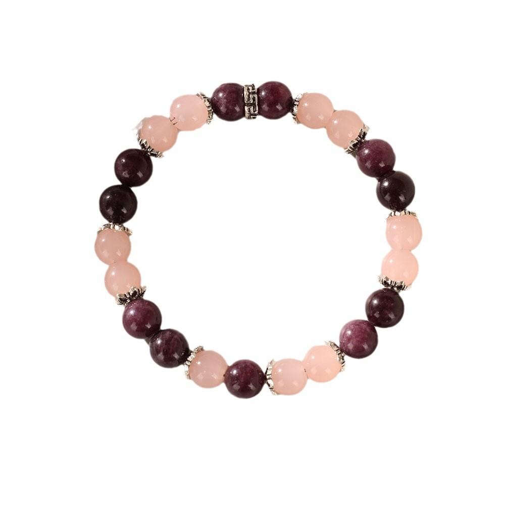 Rose Quartz Dark Red Garnet Beaded Bracelet with Decorative Spacers Elegant Fashion Jewelry for Women Daily Wear Gift