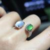 Vintage Light Luxury White and Green Chalcedony Cabochon Ring with Diamonds - National Tide New Chinese Style.