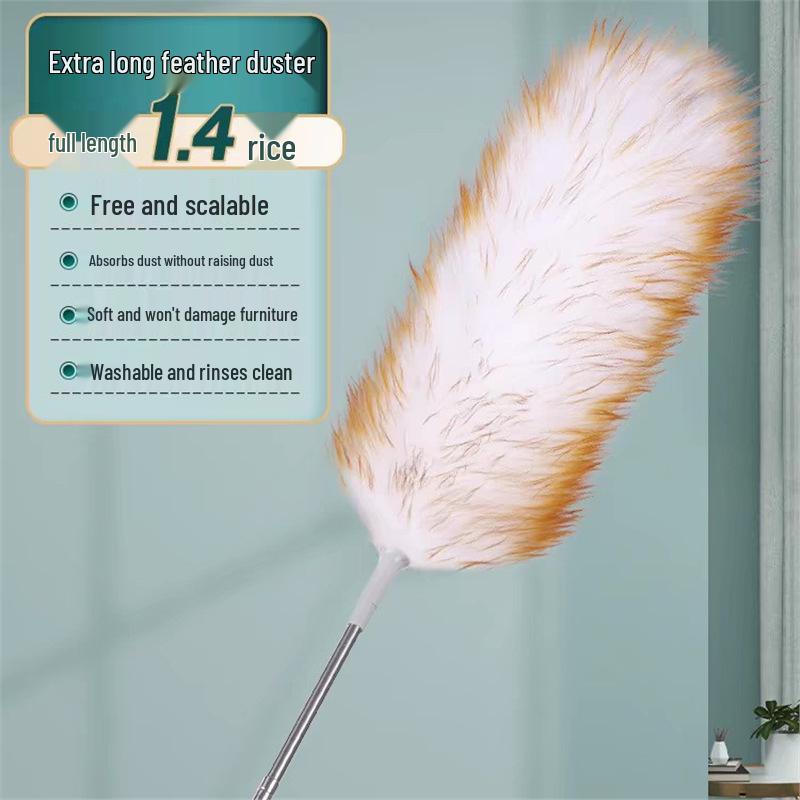Retractable Chicken Feather Duster: Electrostatic, No-Shed, Washable for Dust Removal Standard