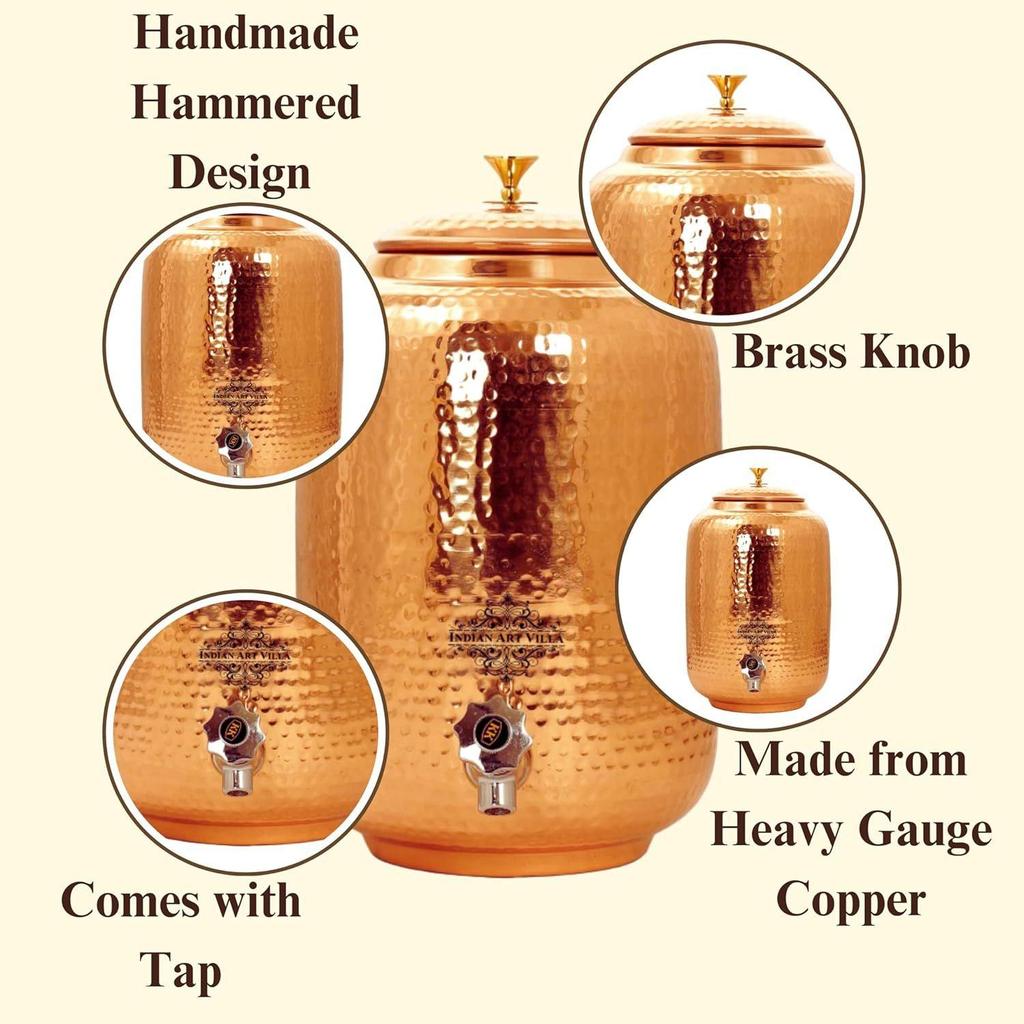 Copper Water Dispenser Container Pot, Storage & Kitchenware, Health Benefits, 4 LTR