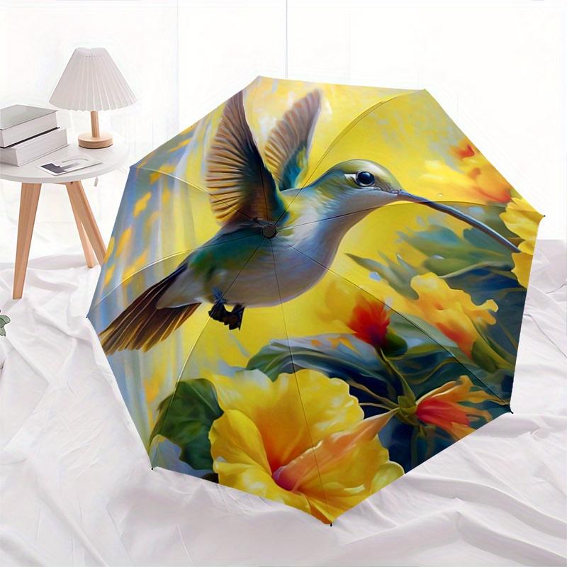 

1pc Yellow Flowers & Hummingbird Pattern Automatic Umbrella is Fashionable and Good-Looking, Suitable for Travel and Daily UseC102