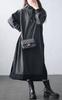 Gold Japan Plus Size Long Fleece Women's Dress, Sleeve, Two-Tone Hoodie, Lining, Anti-Static, Stretch, Fall/Winter, Charcoal, 4L, plan-460014