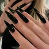Minimalist Black Long Pointed French Press-On Nails - Modern Style