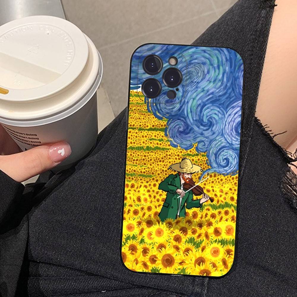 Art Vincent Van Gogh Phone Case For iphone 16 15 17 13 14 12 11 Pro Max Plus Black Shell Cover Case