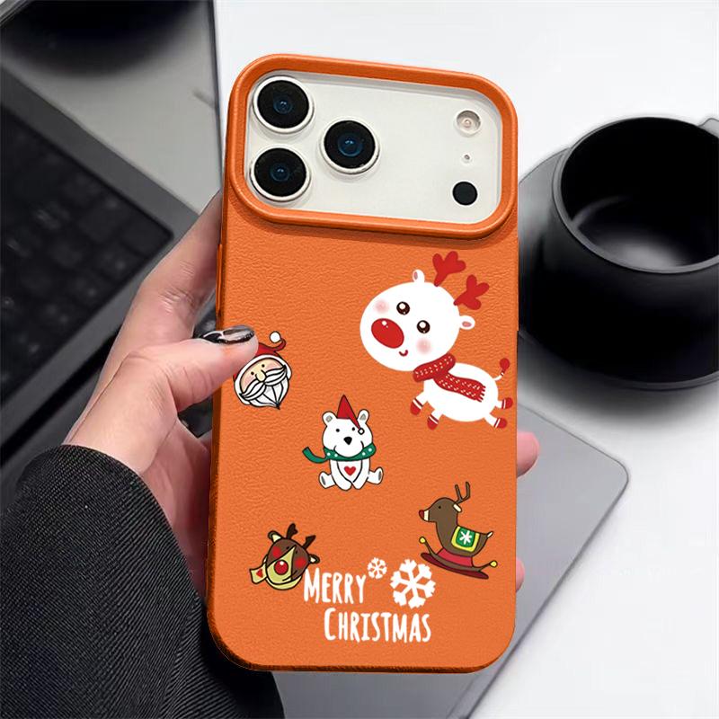 For iPhone 17 Air Case Christmas Tree Santa Claus Leather Texture Cover For iPhone 16 Pro Max 15 14 13 12 11 16e Funda iPhone17 Pro Max Soft Cover