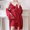 Sexy new pajama long dress, ice silk French embroidery lace strap, padded spaghetti strap nightdress, pure and alluring style loungewear