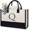 Large Capacity Tote Bag Fashion Canvas Totes Letters Flower Portable Beach Shoulder Shopping Casual Beach Bag Handbag