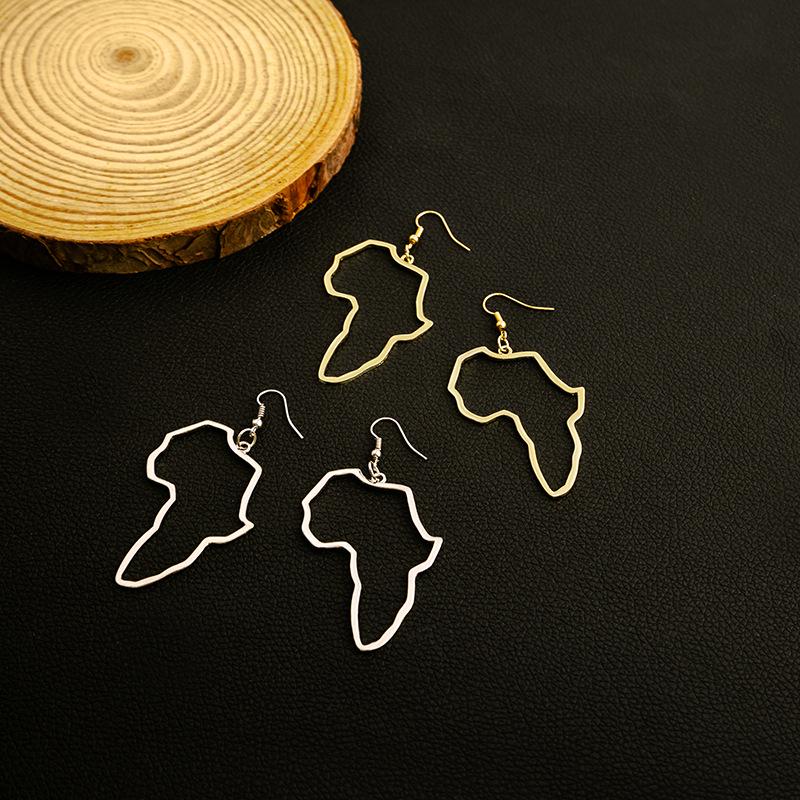Boucles d'oreilles pendantes créatives carte d'Afrique irrégulières: Design Évidé Exagéré, Mode Européenne & Américaine