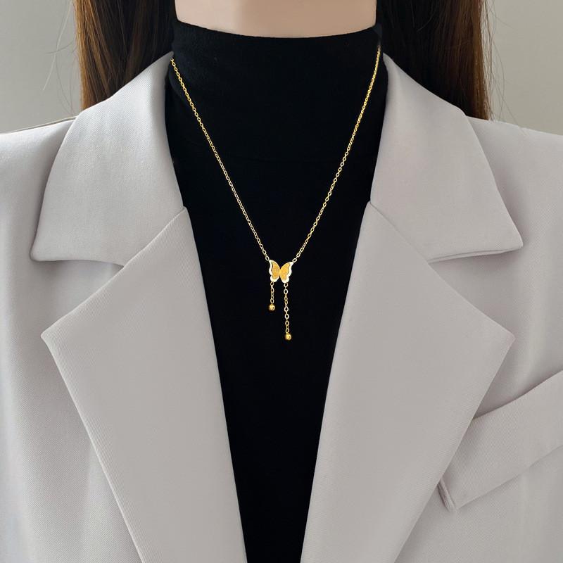 Simple Star Butterfly Zircon Pendant Tassel Necklace Stainless Steel Geometric Choker Jewelry Party Gifts For Women Girls