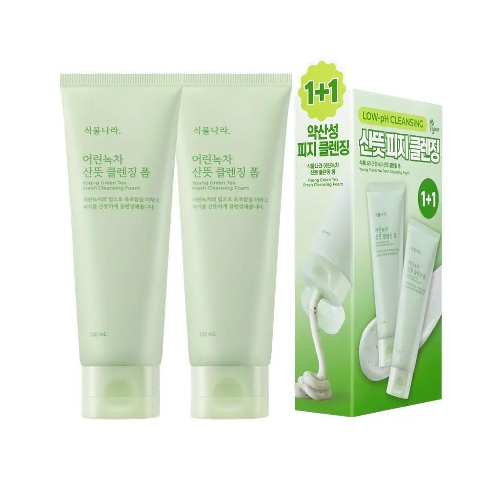 Shingmulnara Young Green Tea Fresh Cleansing Foam Set 120ml ×2