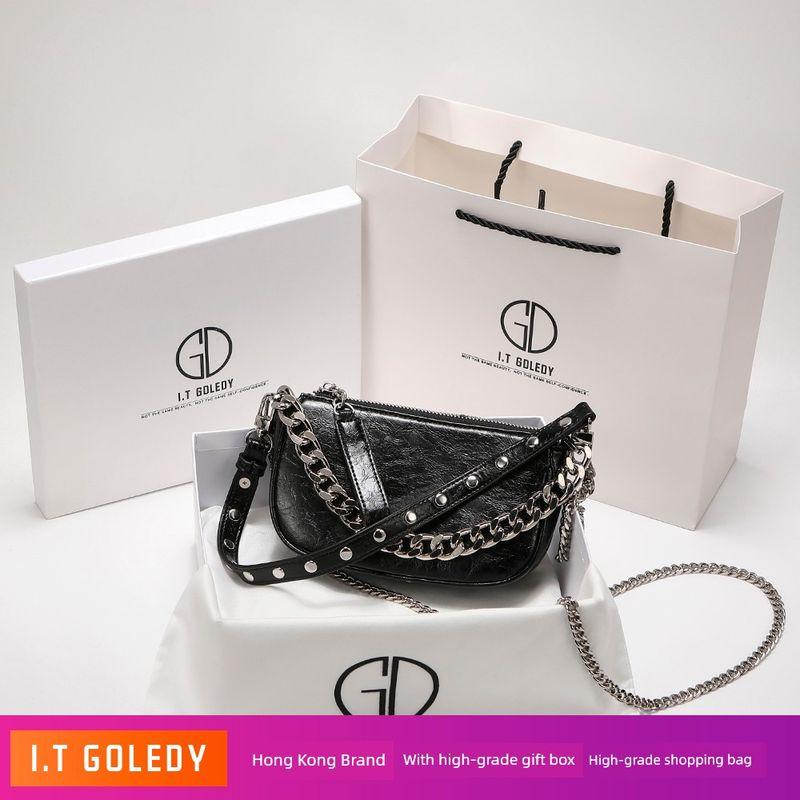

It Gdledy Special Interest Light Luxury Silver Crossbody Bag Black